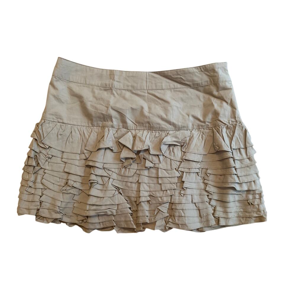 NWT Bebe Vintage Y2K Khaki Tan Multi Ruffle Mini Skirt M